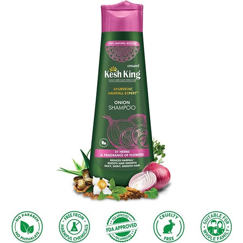 Emami Kesh King Scalp & Hair Medicine Organic Onion Shampoo With Curry Leaves - 98 % Less Hair Fall & Boost Hair Growth - Makes Hair Soft,Shiny Silky - 21 Herbs & Fragrance of Flowers  - 200 ml