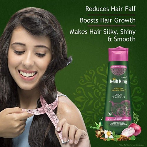 Emami Kesh King Scalp & Hair Medicine Organic Onion Shampoo With Curry Leaves - 98 % Less Hair Fall & Boost Hair Growth - Makes Hair Soft,Shiny Silky - 21 Herbs & Fragrance of Flowers  - 200 ml