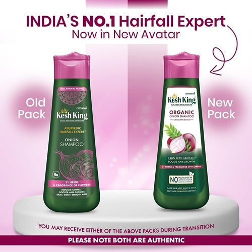 Emami Kesh King Scalp & Hair Medicine Organic Onion Shampoo With Curry Leaves - 98 % Less Hair Fall & Boost Hair Growth - Makes Hair Soft,Shiny Silky - 21 Herbs & Fragrance of Flowers  - 200 ml