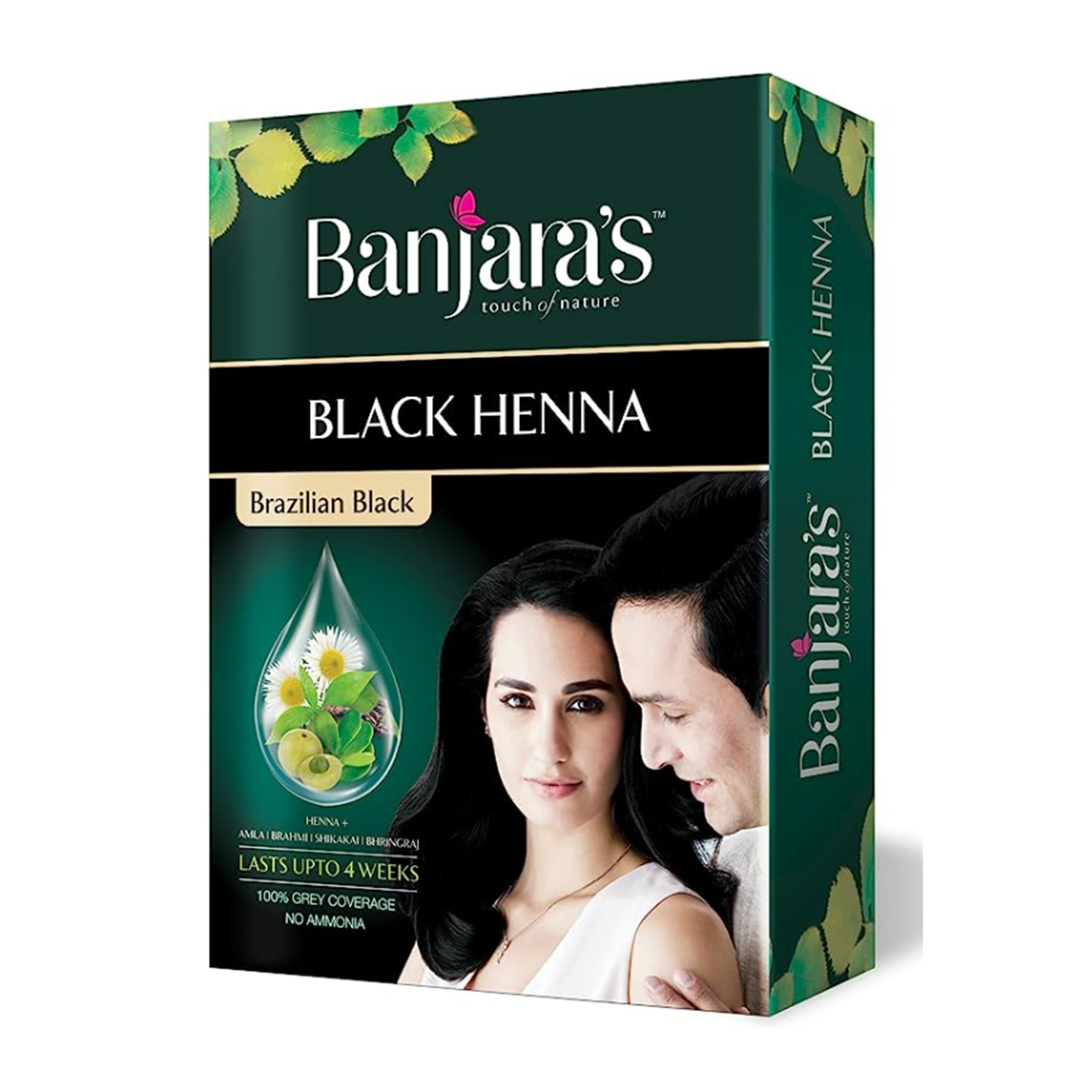 Banjara's Brazilian Black Henna No Ammonia 100% Grey Coverage Lasts Upto 4 Weeks Rich in Amla, Brahmi, Shikakai, Bhringraj - 54 grams