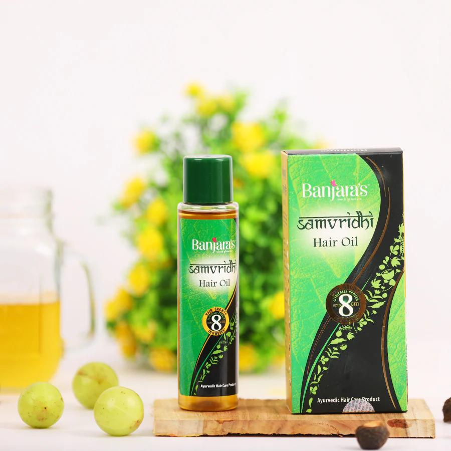 Banjara's Samvridhi Hair Oil - Promotes Growth, Increases Scalp Circulation & Conditions Hair from First Use - Fights Hair Fall, Hair Breakage, Dandruff, Premature Greying & Dryness- 125 ml