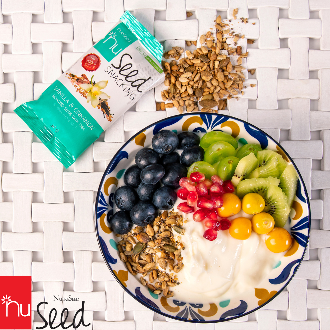 NutriSeed NuSeed Snacking Vanilla & Cinnamon Roasted Seeds With Chia & Himalayan Salt - For the Carb Conscious - High in Dietary Fibre & Protein - No Added Sugar - Gluten-Free & Keto Friendly - 30g