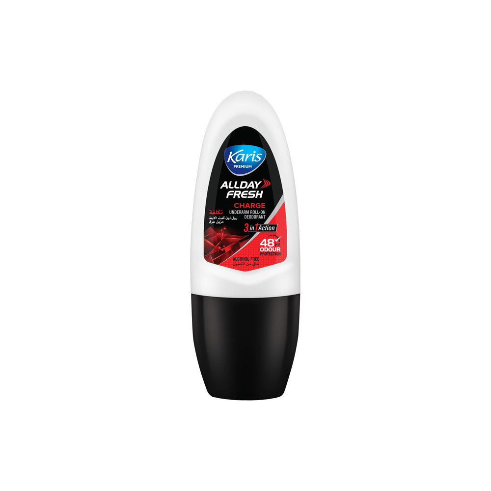 Karis Premium Underarm Roll-On Deodorant - All Day Fresh Charge 3 in 1 Action - Alcohol Free and Provides 48 Hours of Odour Protection - 50 ml