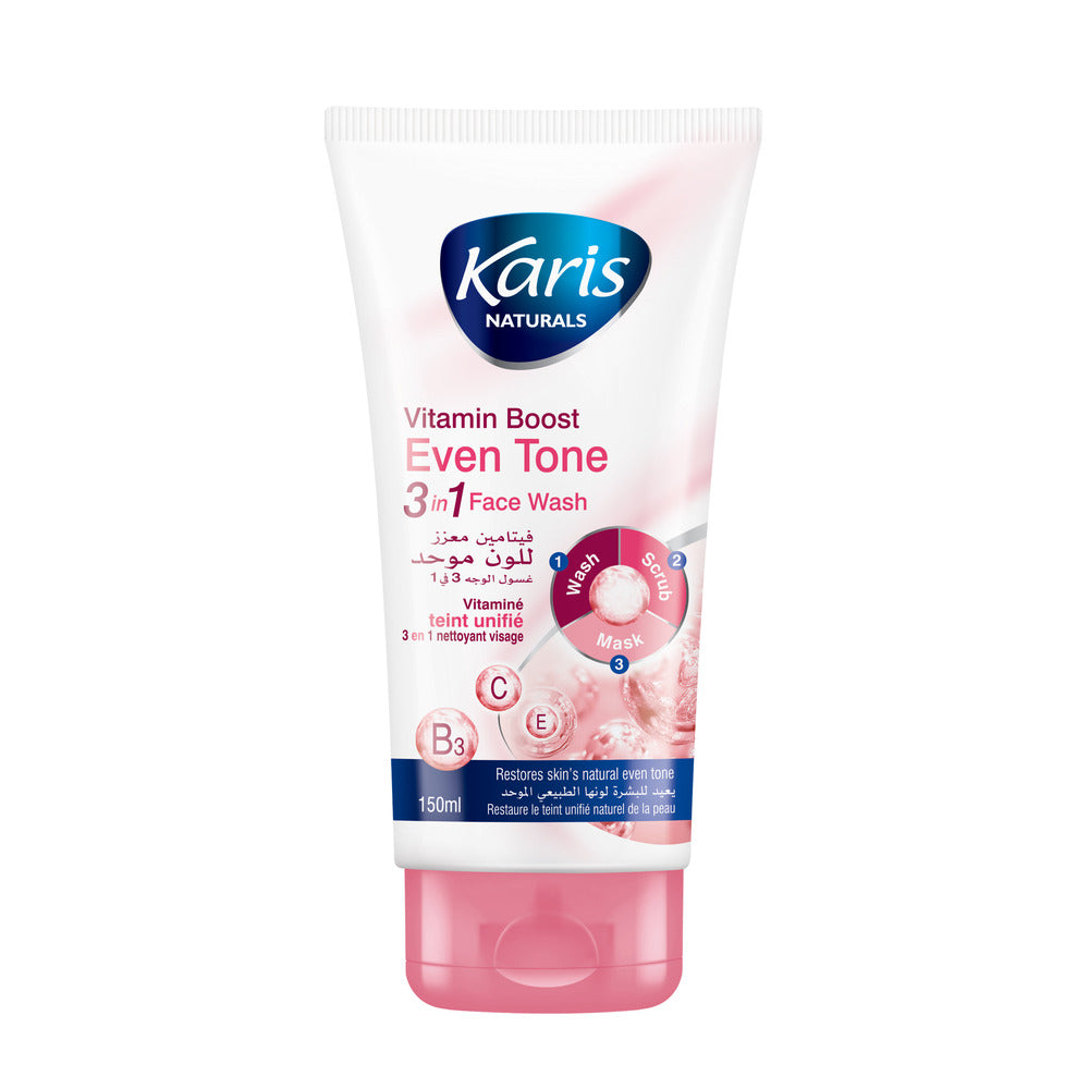 Karis Naturals 3 in 1 [Wash, Scrub & Mask] Face Wash- with Vitamin Boost - Restores The Skin's Natural Even Tone - Scrubs Away Toxins & Exfoliates Dead Skin Cells - 150 ml