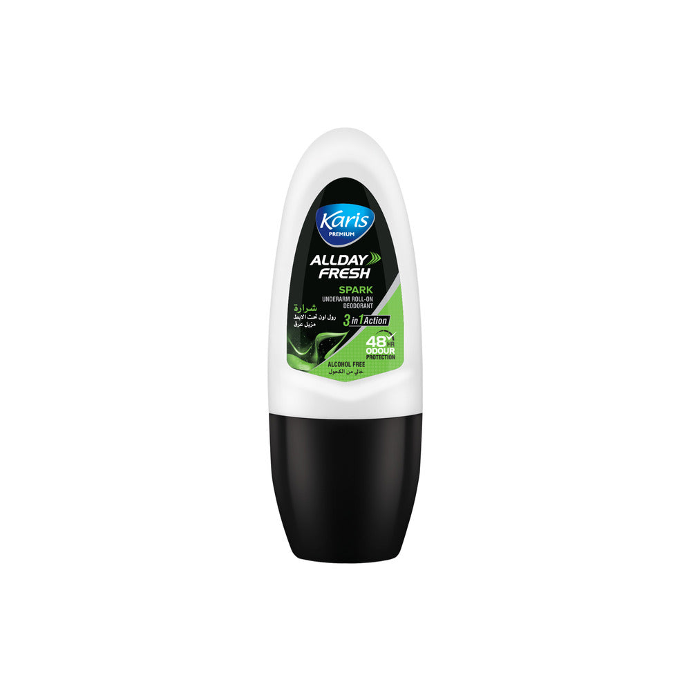 Karis Premium Underarm Roll-on Deodorant - All Day Fresh Spark 3 in 1 Action - Alcohol Free and Provides 48 Hours of Odour Protection - 50 ml