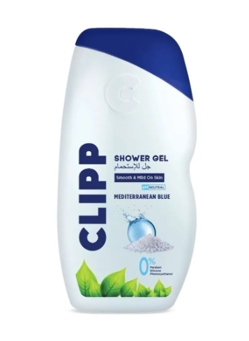 Clipp Shower Gel Mediterranean Blue Smooth & Mild On Skin PH Neutral 0% Paraben, Silicon, Phenoxyethanol Nourishes Skin and Prevent Dryness and Itchiness  250ml