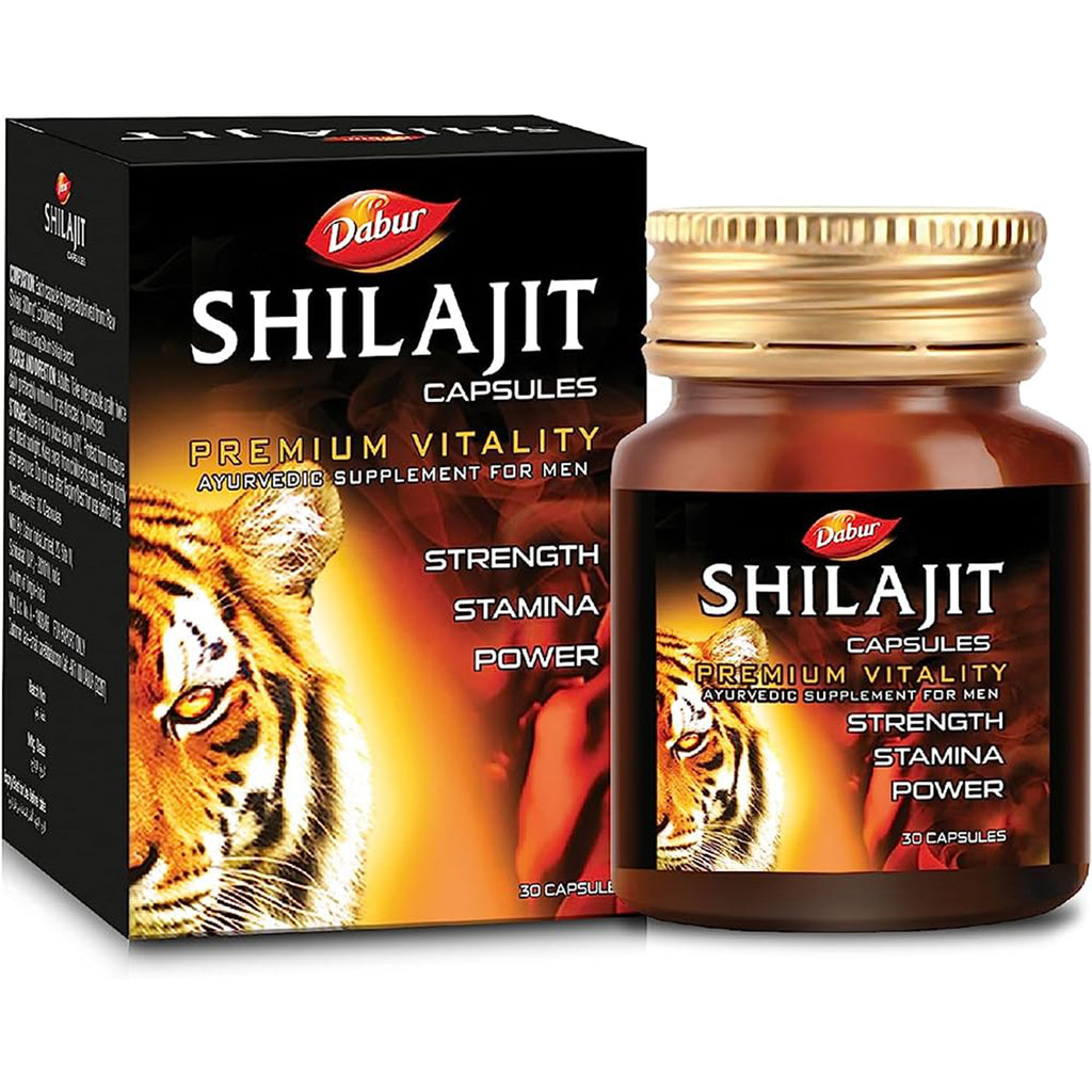 Dabur Shilajit Capsules Premium Vitality Ayurvedic Supplement for Men - Packed with the Power of Herbs & Ayurvedic Formulation - Helps Improve Strength, Immunity & Power - 30 Capsules