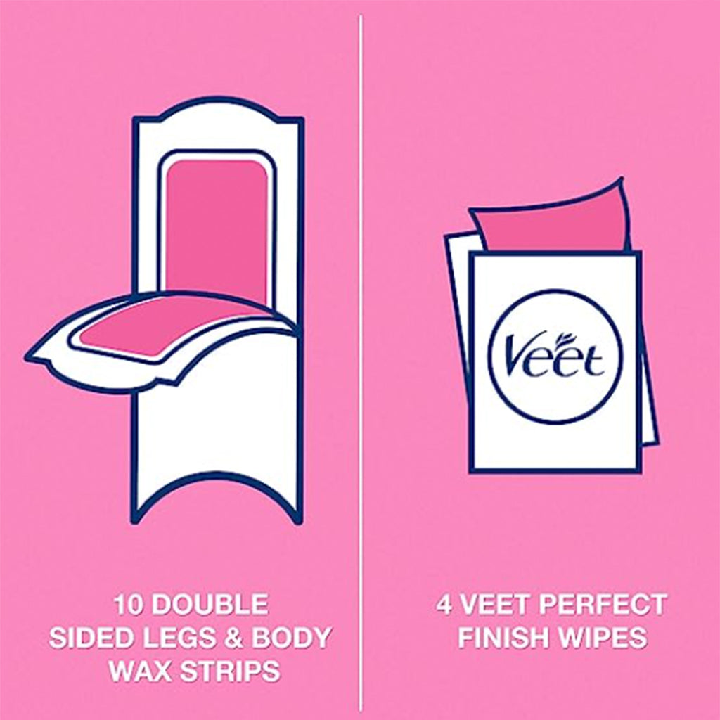 Veet Easy Gel Wax Strips For Body & Legs Up to 28 Days of Smoothness  With Shea Butter Fragrance and Acai Berries - 20 Wax Strips