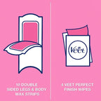 Veet Easy Gel Wax Strips For Body & Legs Up to 28 Days of Smoothness  With Shea Butter Fragrance and Acai Berries - 20 Wax Strips