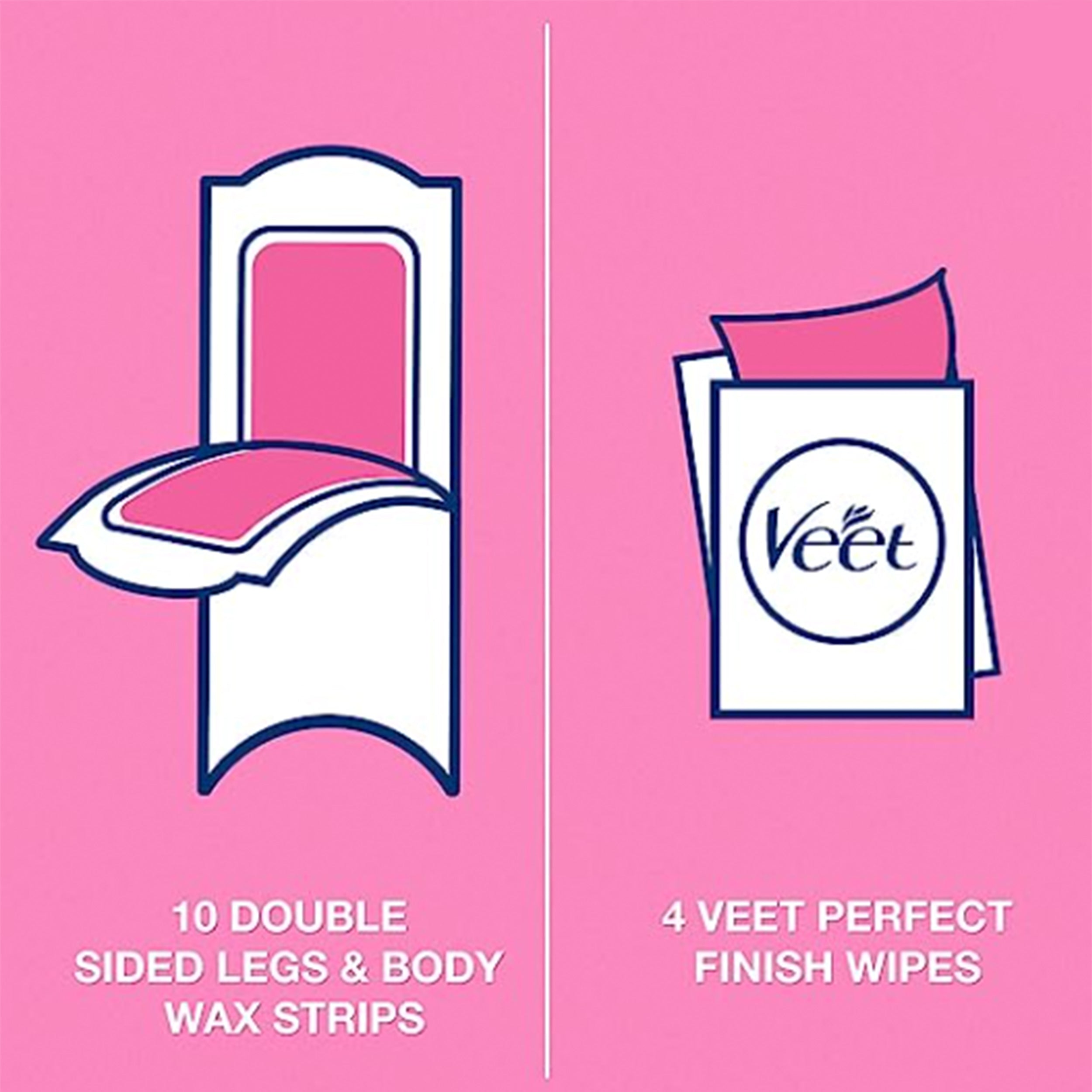 Veet Easy Gel Wax Strips For Body & Legs Up to 28 Days of Smoothness  With Shea Butter Fragrance and Acai Berries - 20 Wax Strips