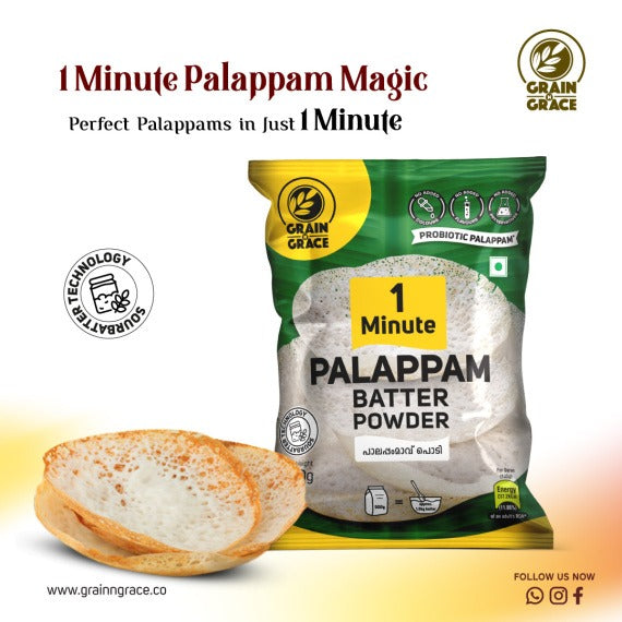 Grain N Grace 1 Minute Palappam Batter Powder - No Added Colours, Preservatives & Flavours  - Made from High-Quality Rice & Urad Dal (Black Gram)- 500 g