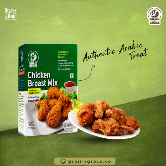 Grain N Grace Chicken Broast Mix - Authentic Arabic Treat - Marination & Breading Mix - No added MSG & Synthetic Colours - Make Chicken with Crispy and Flaky Coating - 350g
