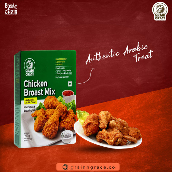 Grain N Grace Chicken Broast Mix - Authentic Arabic Treat - Marination & Breading Mix - No added MSG & Synthetic Colours - Make Chicken with Crispy and Flaky Coating - 350g