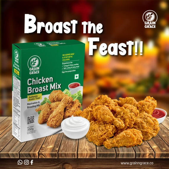 Grain N Grace Chicken Broast Mix - Authentic Arabic Treat - Marination & Breading Mix - No added MSG & Synthetic Colours - Make Chicken with Crispy and Flaky Coating - 350g