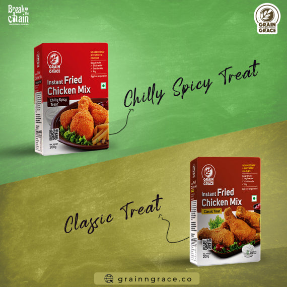 Grain N Grace Instant Fried Chicken Mix - Classic Treat - No added MSG & Synthetic Colours - Make Chicken with Crispy and Flaky Coating - 200g