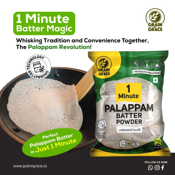 Grain N Grace 1 Minute Palappam Batter Powder - No Added Colours, Preservatives & Flavours  - Made from High-Quality Rice & Urad Dal (Black Gram)- 500 g
