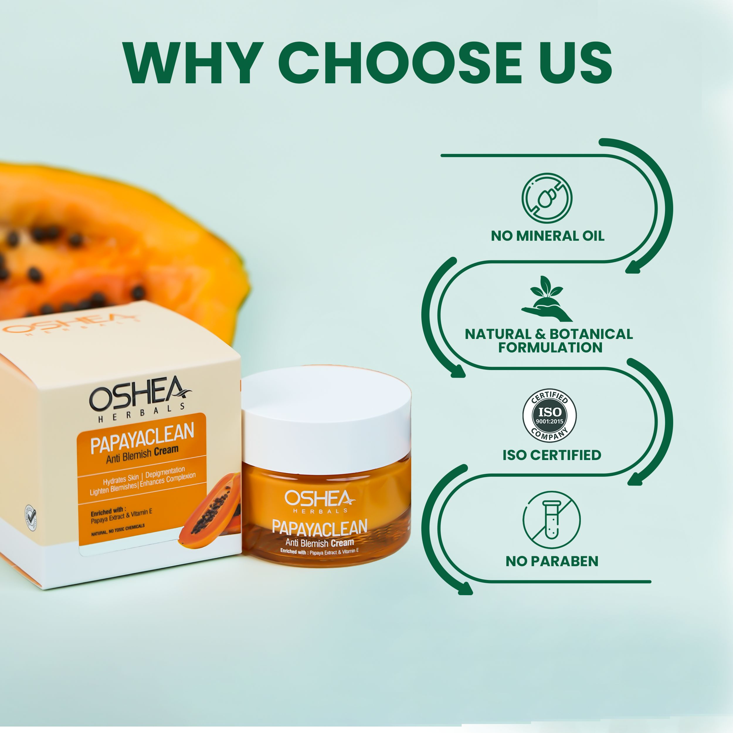 Oshea Herbals Papaya Clean Anti Blemish Cream - Hydrates Skin - Lightens Blemishes & Enhances Complexion - Enriched with Papaya Extract & Vitamin E - No Toxic Chemicals - 50 grams