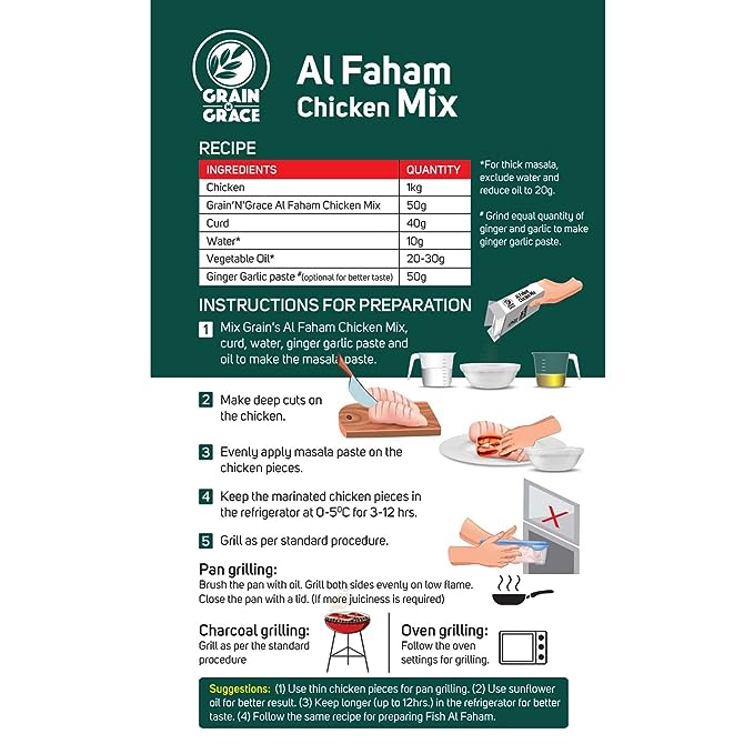 Grain N Grace Al Faham Chicken Mix - No Artificial Colours - Makes 2 kg Al Faham Chicken - 100 gm