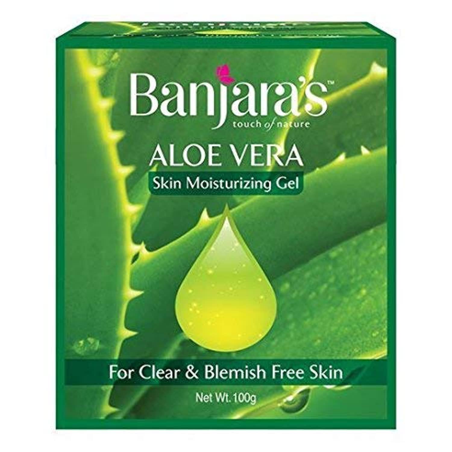 Banjaras Moisturising Gel - For Clear & Blemish Free Skin - For All Skin Types - Locks Moisture And Prevents Premature Aging - With Aloe Vera Leaf Juice, Glycerine & Provitamin B5- 100 G