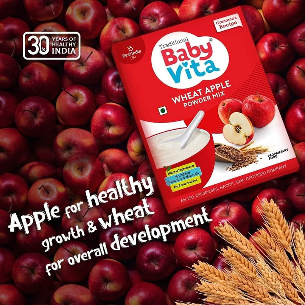 BabyVita Wheat Apple Powder Mix- contribute to the overall health and growth of infants and young children. - Natural Ingridients - 300 Grams