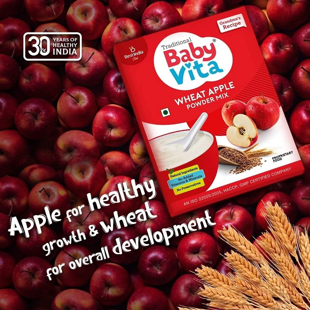 BabyVita Wheat Apple Powder Mix- contribute to the overall health and growth of infants and young children. - Natural Ingridients - 300 Grams