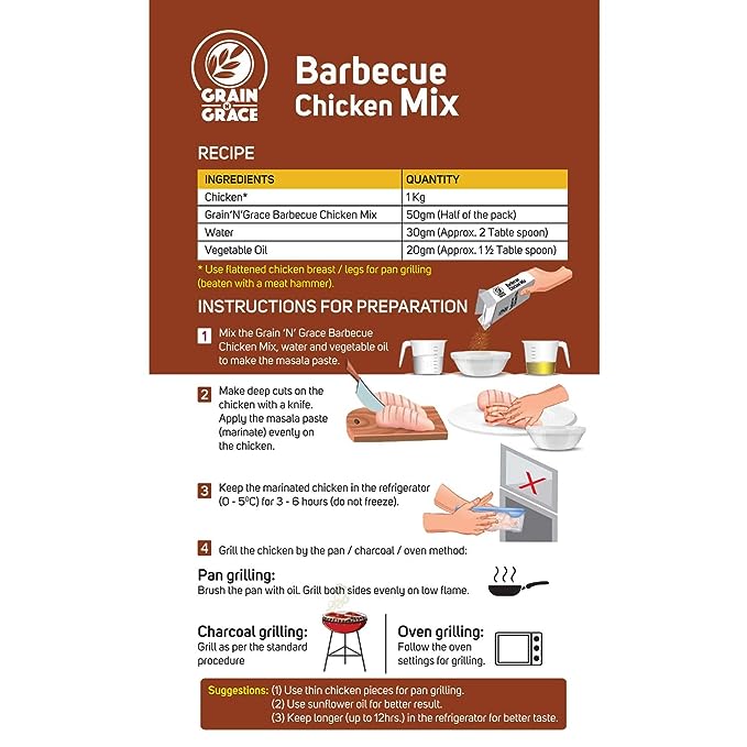 Grain N Grace- Barbecue Chicken Mix  - Barbecue Chicken At Home Either in Pan or Grill or Oven - 100 gm