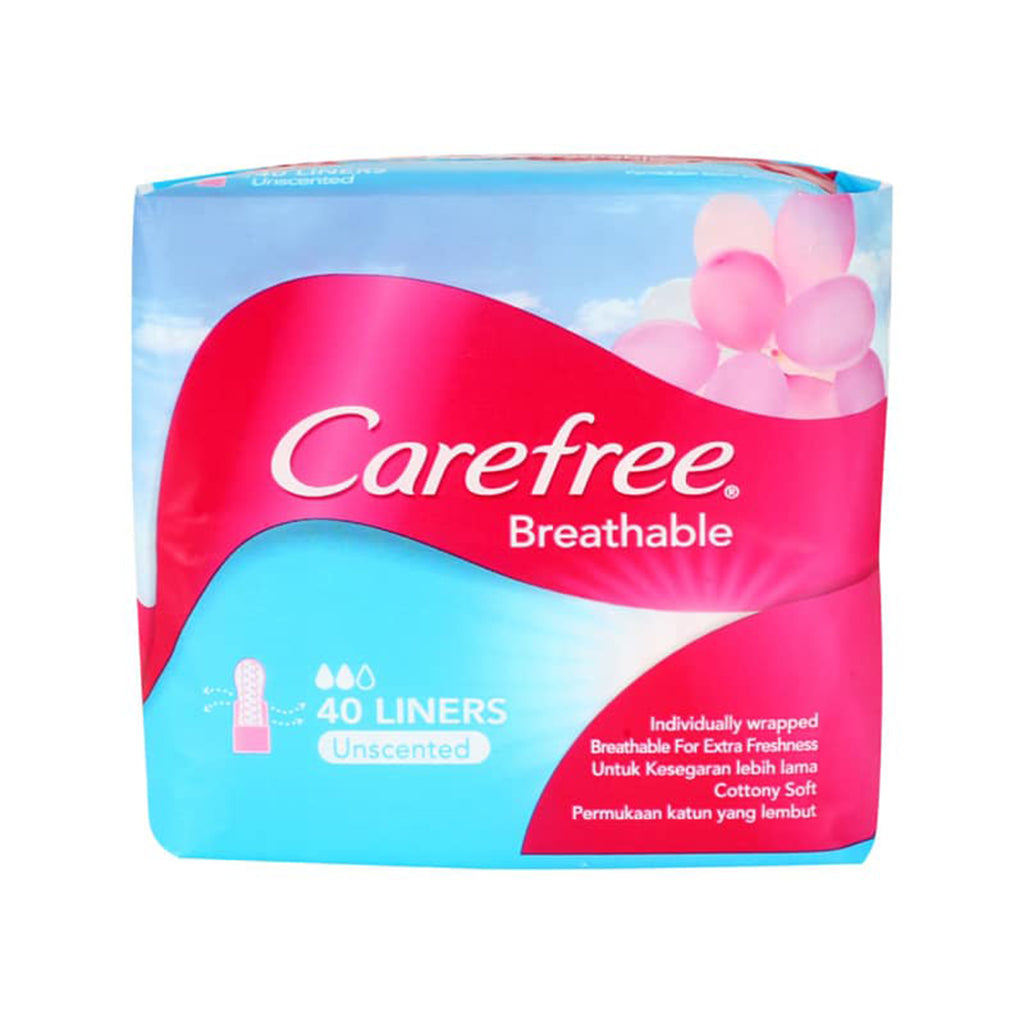 Carefree Breathable Unscented Panty Liners - Irritation Free Protection - Cottony Soft - 40 Liners