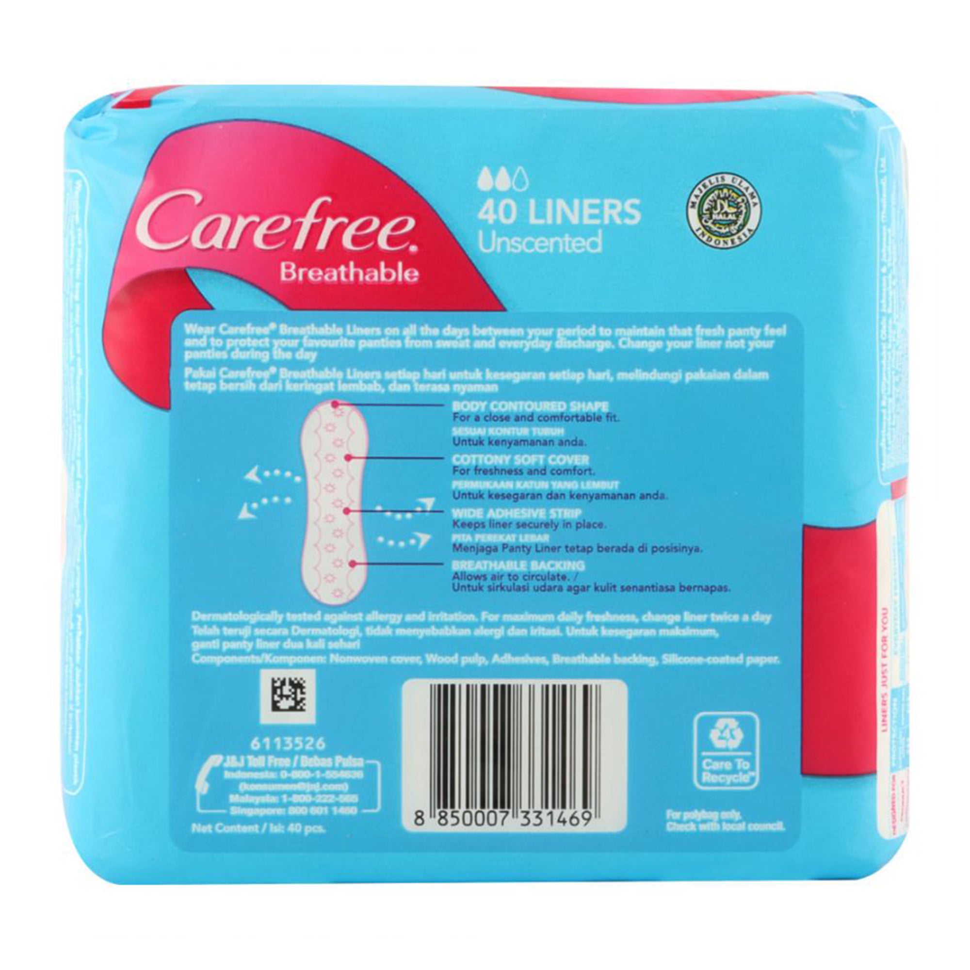 Carefree Breathable Unscented Panty Liners - Irritation Free Protection - Cottony Soft - 40 Liners