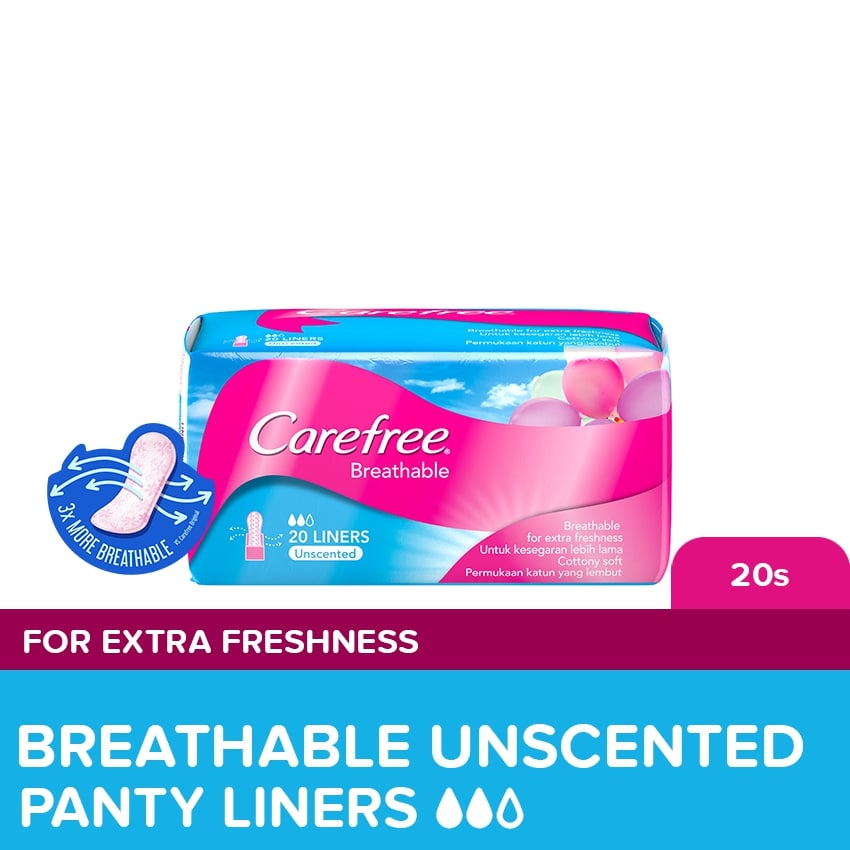 Carefree Breathable Unscented Panty Liners - Irritation Free Protection - 20 Liners