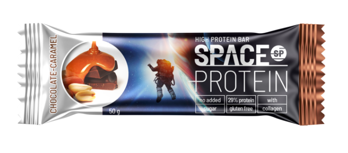 Space Protein High Protein Bar  - Chocolate Caramel Flavor - No Added Sugar - With Collagen & 29% Protein Gluten Free- 50 g