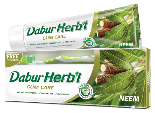 Dabur Herb'l Natural Toothpaste For Gum Care | Healthy Gum & Fresh Breath | Made with the Goodness of Neem - 150 g (Pack of 2) + Free Toothbrush