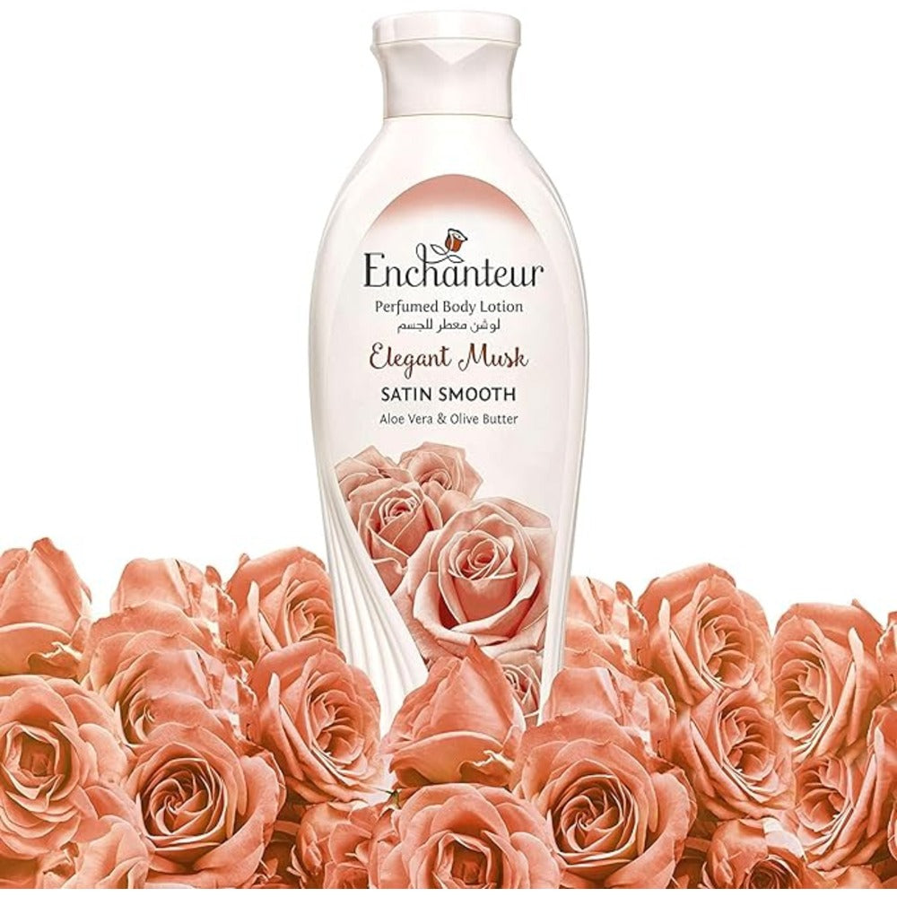 Enchanteur Elegant Musk Perfumed Body Lotion Aloe Vera & Olive Butter - Satin Smooth - Moisturize the Skin - 250 ml