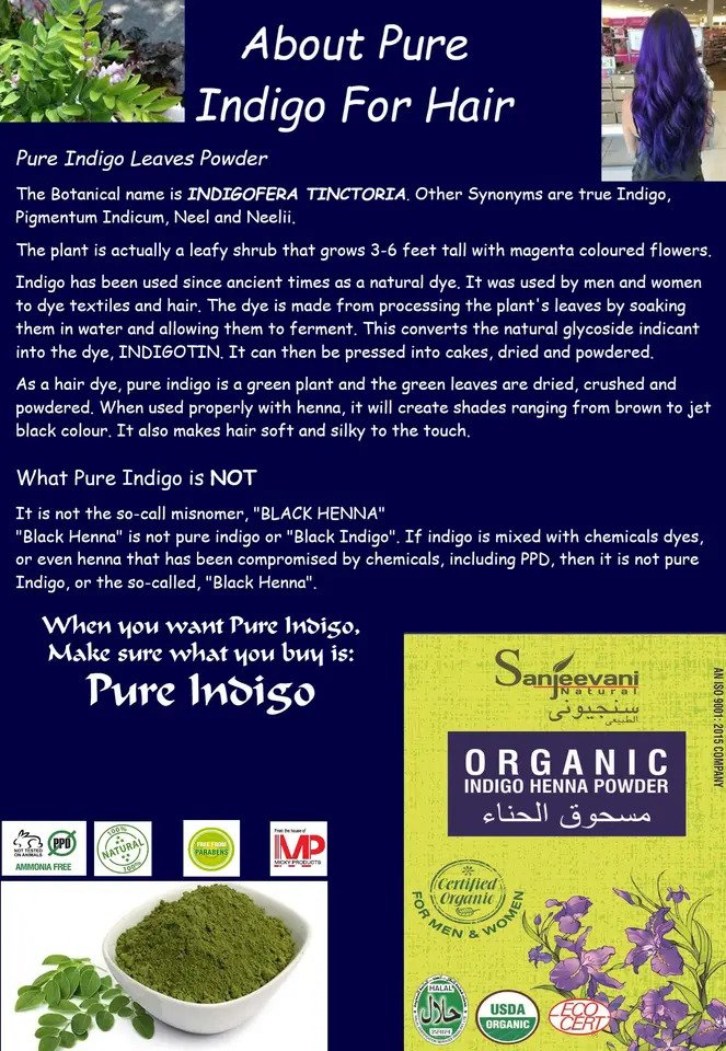 Sanjeevani Naturals Indigo Powder for Hair Color - Natural Grey Coverage & Hair Conditioning - For Men And Women   - 4 x 25 g - 100 Total Grams