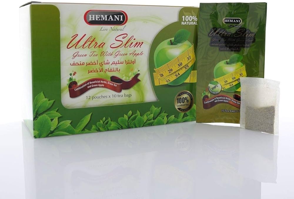 Hemani Ultra Slim Green Tea With Green Apple  - Contribute To a Healthier Lifestyle And Weight Management - 12 Pouches 240 Grams