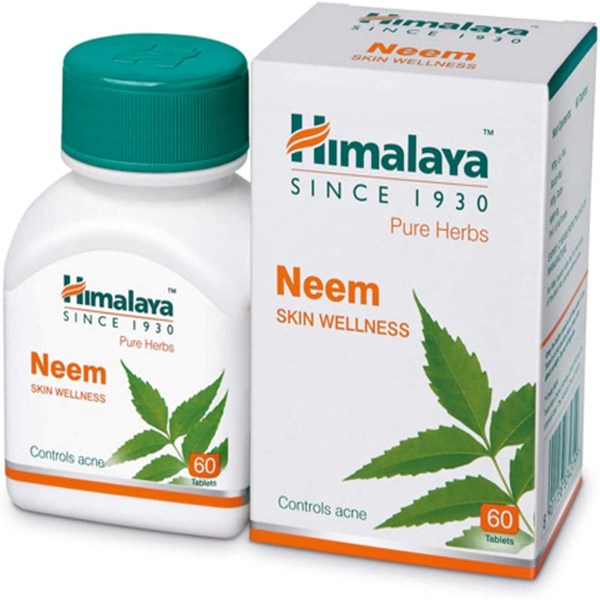 Himalaya Pure Herbs Neem Skin Wellness - Keeps The Skin Healthy & Glowing - Control Acne and Treating Skin Disorders - 250mg - 60Tablet