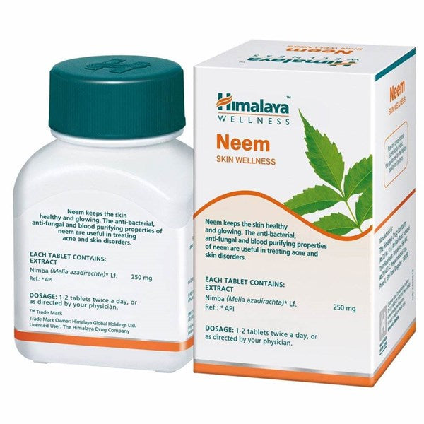 Himalaya Pure Herbs Neem Skin Wellness - Keeps The Skin Healthy & Glowing - Control Acne and Treating Skin Disorders - 250mg - 60Tablet