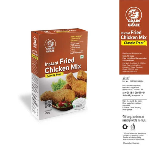 Grain N Grace Instant Fried Chicken Mix - Classic Treat - No Added MSG & Synthetic Colours - Egg Free Preparation - Making Fried Chicken Instantly 100g