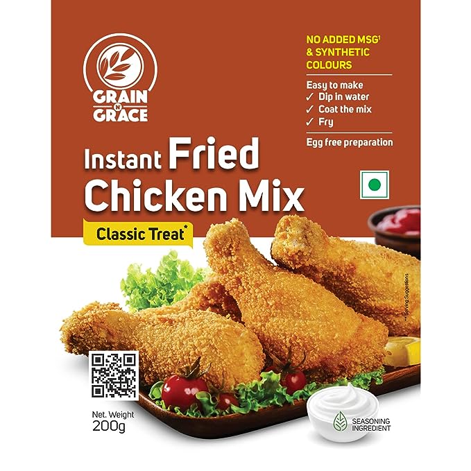 Grain N Grace Instant Fried Chicken Mix - Classic Treat - No added MSG & Synthetic Colours - Make Chicken with Crispy and Flaky Coating - 200g