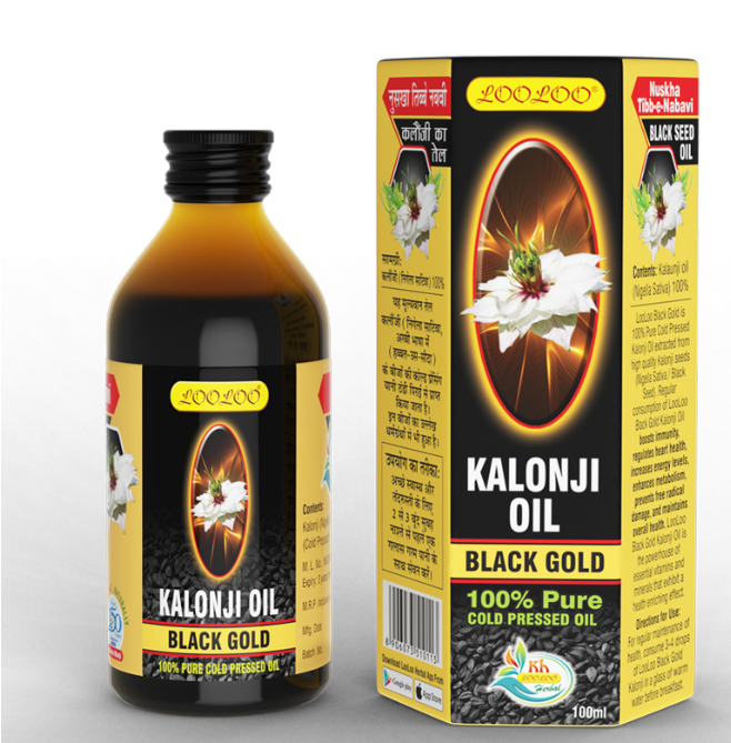 Looloo - Black Gold Kanjoli Oil Black Seed Oil - 100% Pure Cold Pressed Oil -  applied to the hair for potential nourishing effects.  - 50 ml