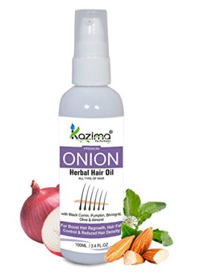 Kazima Cosmetics Onion Herbal Hair Oil | Goodness of Black Cumin, Pumpkin, Bhringraj, Olive & Almond | Boost Hair Regrowth | Hair Fall Control - 100ml