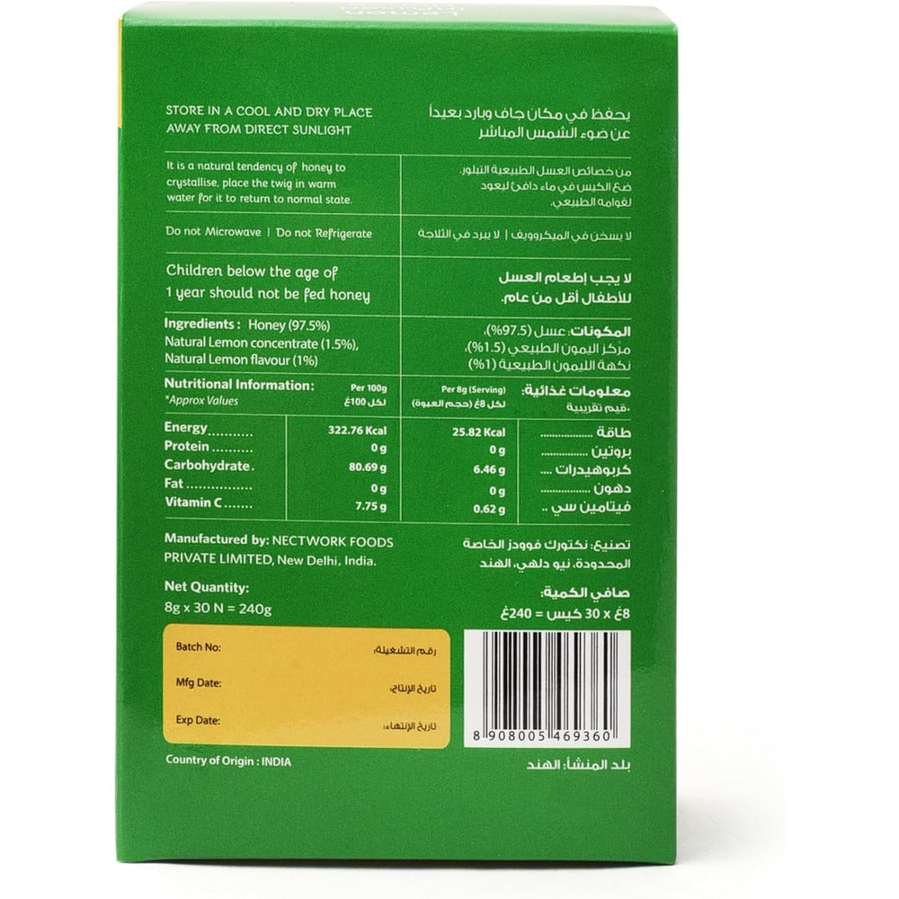 Honey Twigs  Lemon Infused Honey  - Natural Lemon Flavouring  - Rich in Vitamin C - 30 x 8 g