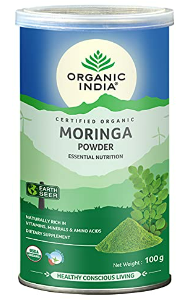Organic India Ceritified Organic Moringa Powder Naturally Rich in Vitamins, Minerals & Amino Acids Dietary Supplement   - 100 gms