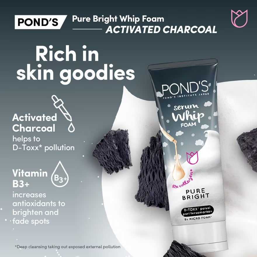 Pond's Pure Bright Serum Whip Foam | Formulated with Activated Carbon and Vitamin B3+ | Uncover Your Natural Glow - 100 g