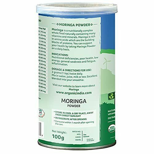 Organic India Ceritified Organic Moringa Powder Naturally Rich in Vitamins, Minerals & Amino Acids Dietary Supplement   - 100 gms