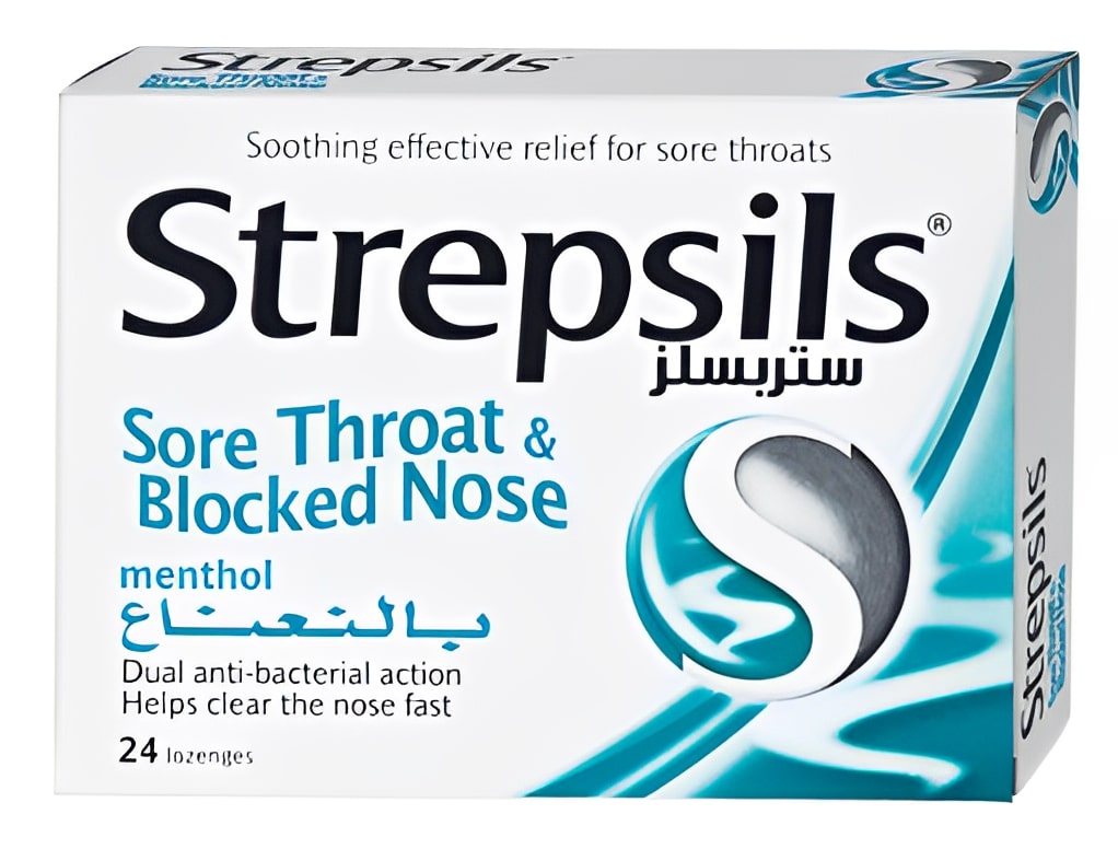 Strepsils Sore Throat & Blocked Nose Menthol | Soothing Effective Relief Against Sore Throat | Helps Clear The Nose Fast - 24 Lozenges
