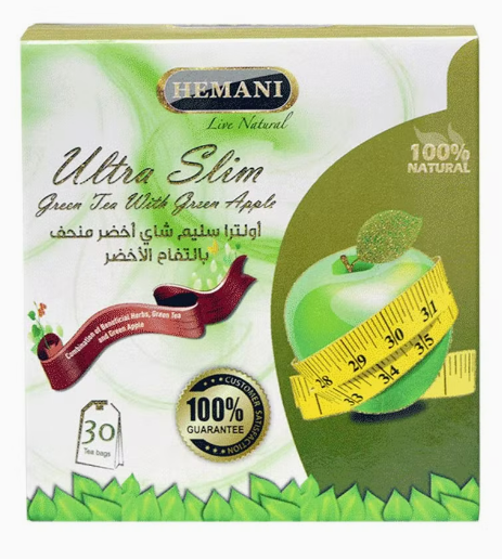 Hemani Ultra Slim Green Tea with Green Apple 100 % Natural Combined with Beneficial Herbs Weight Loss  30 Tea Bags - 60gms