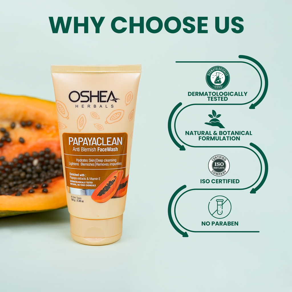 Oshea Herbals Papaya Clean Anti Blemish Face Wash - Hydrates Skin - Deep Cleansing - Lightens Blemishes & Removes Impurities - Enriched w/ Papaya Extracts & Vitamin E  - 150 grams