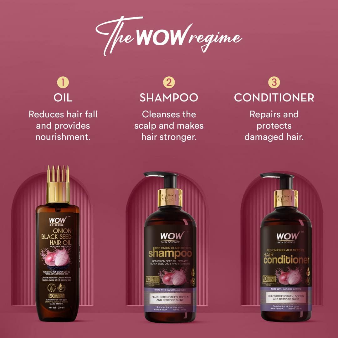 Wow Skin Science Red Onion Black Seed Oil Shampoo - Red Onion Seed Oil Extract Black Seed Oil & Pro Vitamin B5 - Dermatology Tested , No Parabens - 250ml